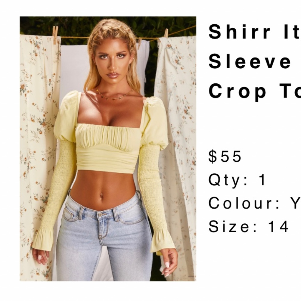 Yellow puffy shoulder crop top